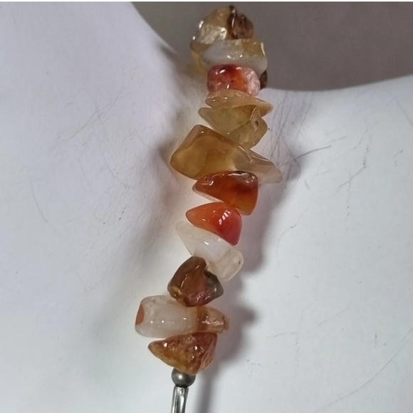 Sterling Silver Agate Necklace Amber Tone Toggle Clasp - Picture 8 of 10